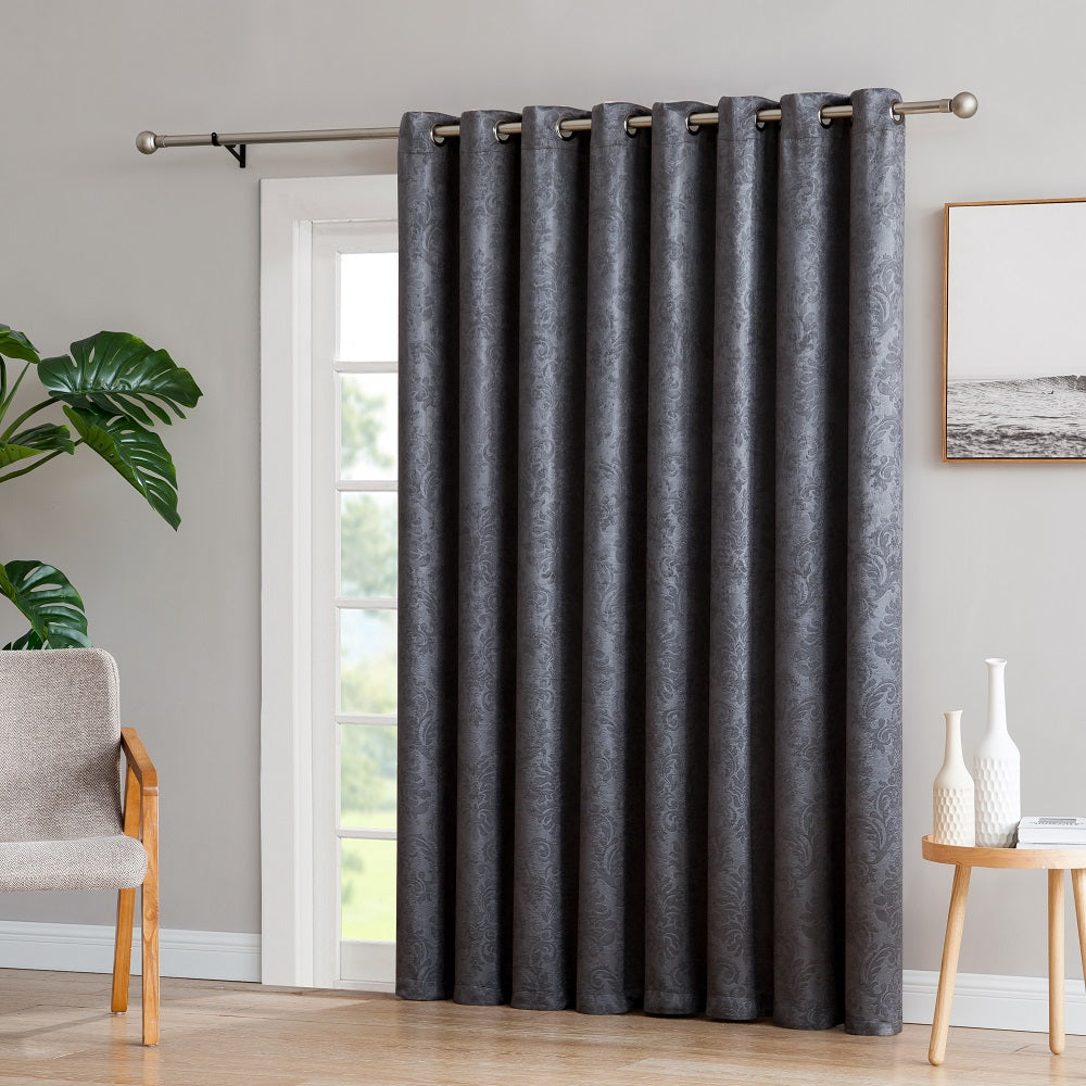 WARM HOME DESIGNS 1 Extra-Large Panel of Textured Patio Door Curtains. Insulated Blackout Sliding Door or Room Divider Drape with Embossed Damask Pattern.