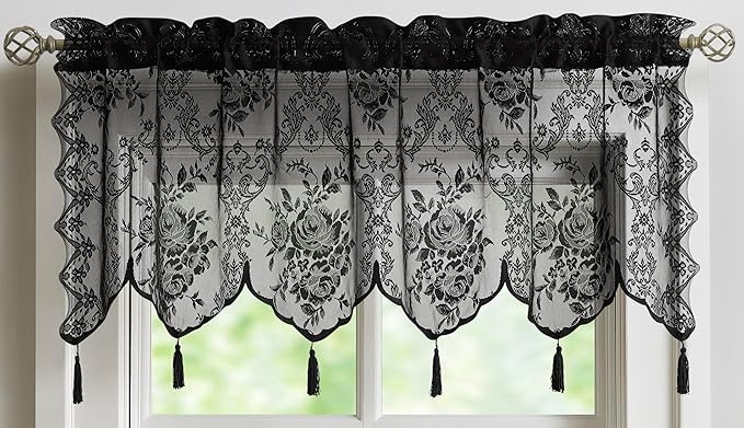 WARM HOME DESIGNS 3 Piece Lace Kitchen Curtains and Valances Set Includes 2 30" x 36" Kitchen Tiers & 54" x 22” Lace Valance with 6 Tassels. Bathroom or Kitchen Curtains Set.