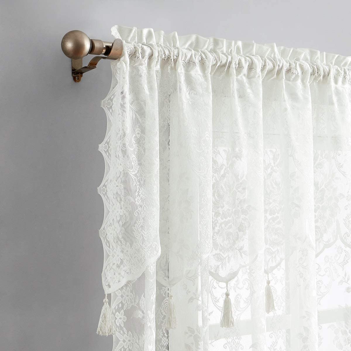 Warm Home Designs Pair of Semi Sheer Lace Curtain & Attached Valances 