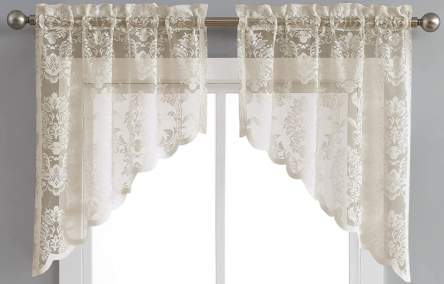 Warm Home Designs Pair of Lace Kitchen Curtains with Flower Pattern 